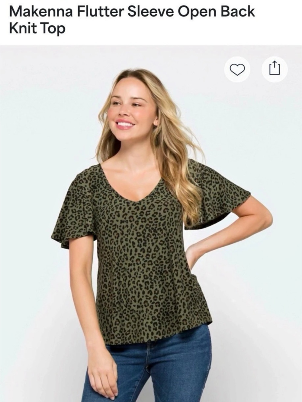 Nine Britton Makenna Flutter Sleeve Open Back Knit Top Animal Print Open Back